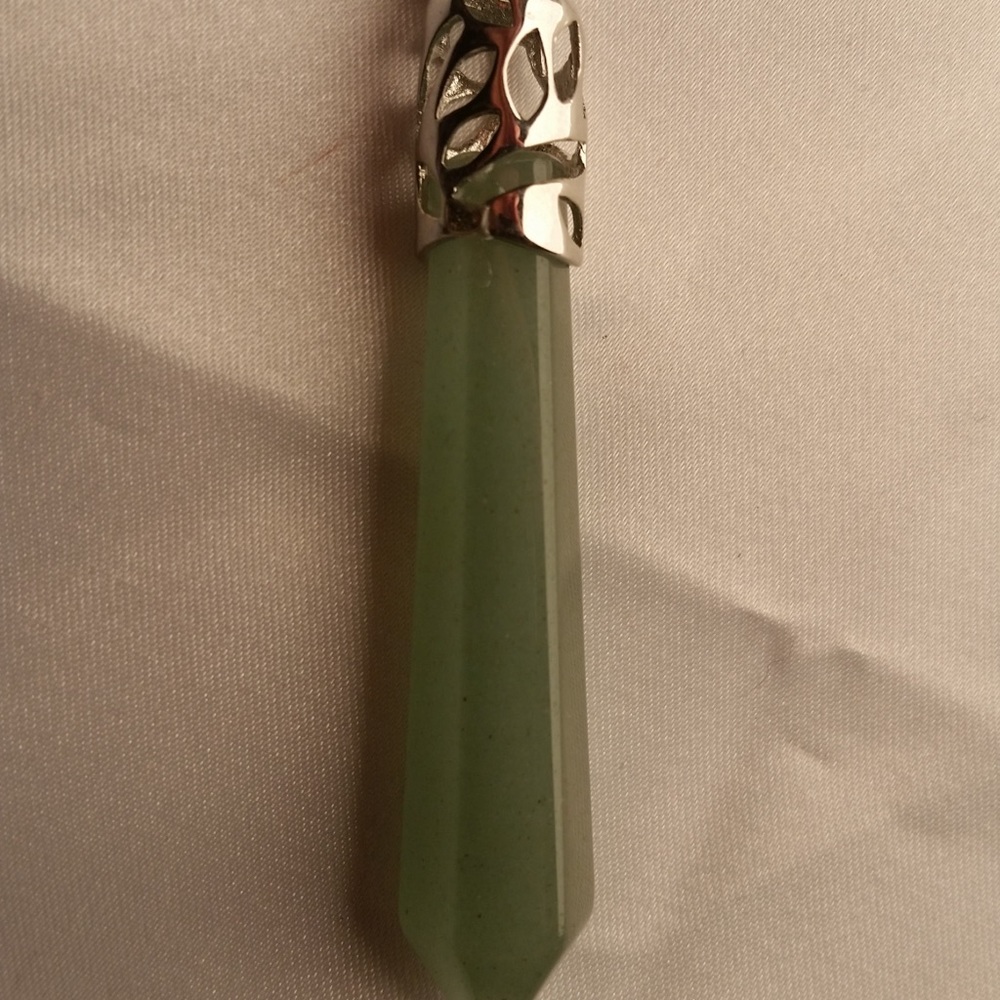 Green Aventurine and Silver pendant in a chain.